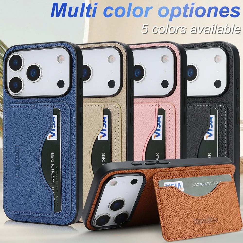 Leather Wallet Card Holder Phone Cover - Casing Kulit dengan Tempat Kartu, Penyangga,