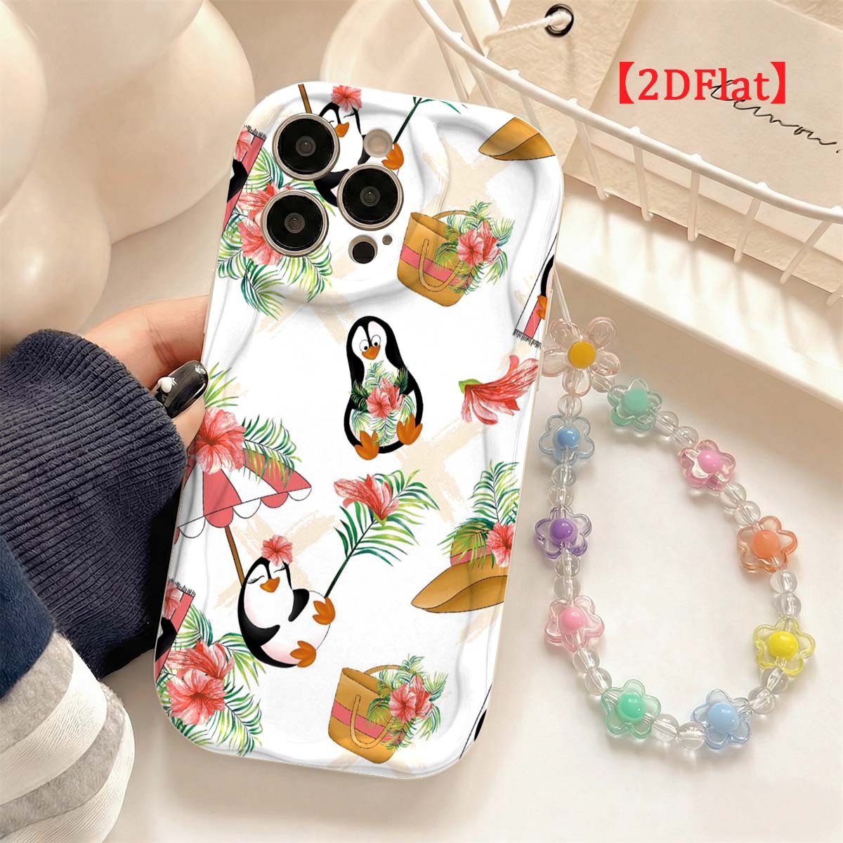 Cute Cartoon Wrist Strap Silicone Case - Casing Telepon Penguin yang Lucu untuk
